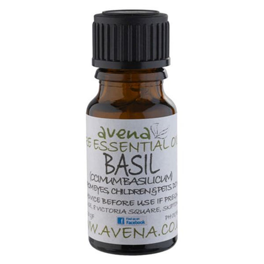 A bottle of the essential oil Basil also known by the Latin name Ocimum basilicum