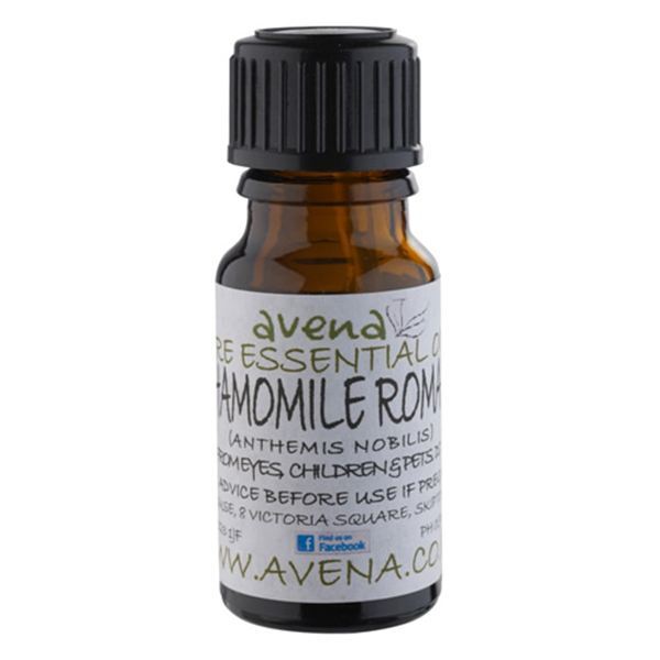 A bottle of Chamomile Roman Essential Oil also known by the Latin name Anthemis nobilis.