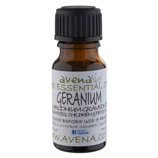 A bottle of Geranium as an essential oil known in Latin as Pelargonium graveolens.