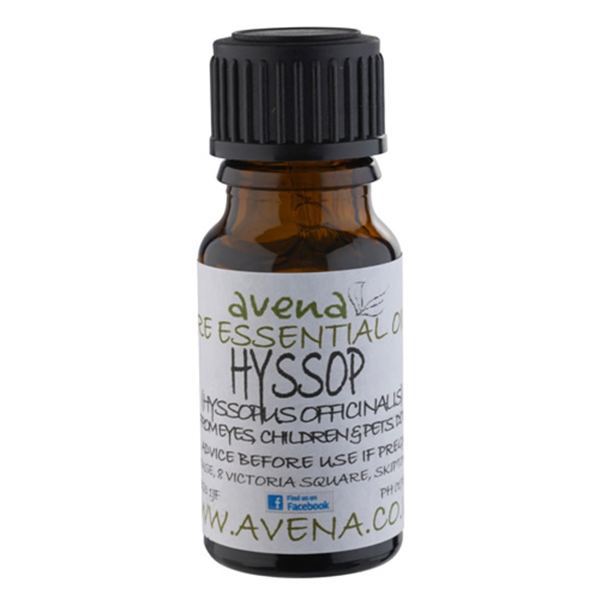 A bottle of Hyssop essential oil, known as Hyssopus officinalis.