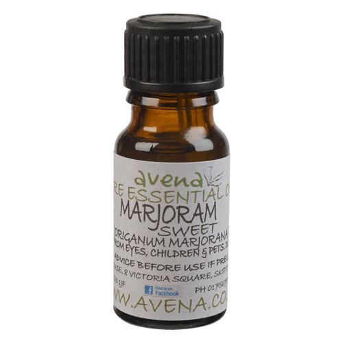 A bottle of Sweet Marjoram essential oil called Origanum majorana in Latin.