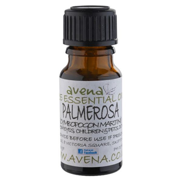 A bottle of Palmerosa Essential oil known as Cymbopogon martini.