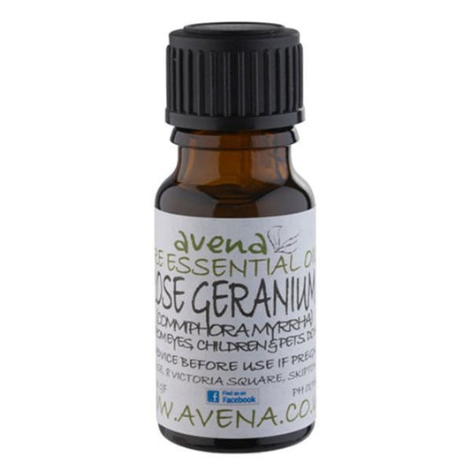 A bottle of Rose Geranium essential oil known as Pelargonium graveolens.