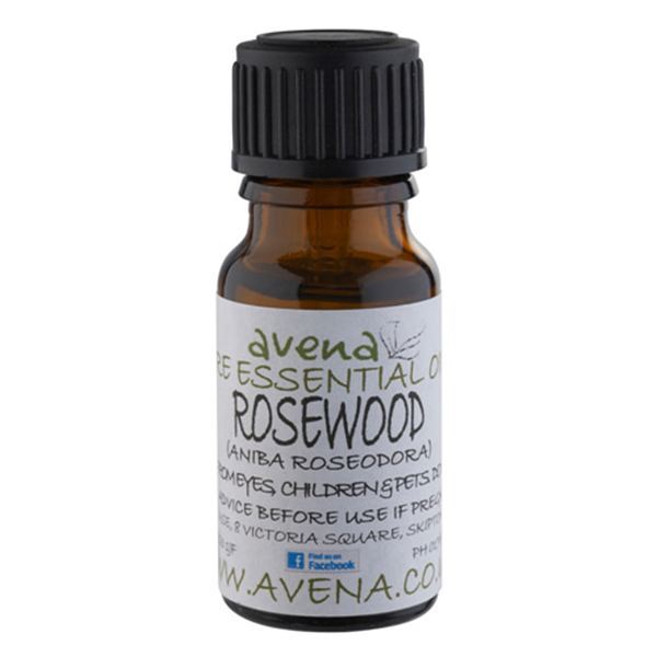 A bottle of Rosewood essential oil, known as Aniba rosaeodora in Latin.