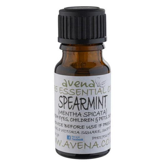 A bottle of Spearmint essential oil called Mentha spicata in Latin.