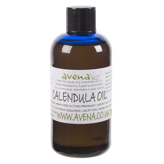 A bottle of calendula oil also known as Calendula officinalis in Latin