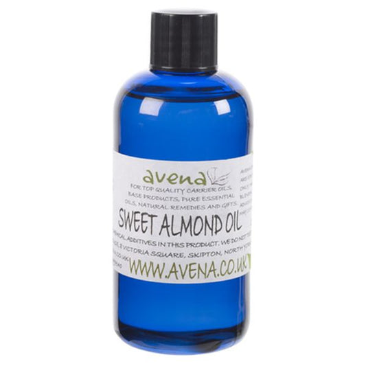 A bottle of cosmetic grade sweet almond oil called Prunus amygdalus dulcis in Latin.