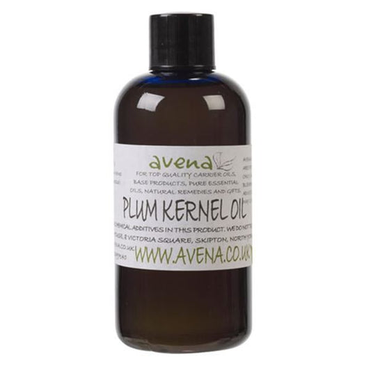 A bottle of plum Kernel oil called Prunus domestica in Latin.