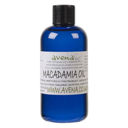 A bottle of Macedamia oil, called macadamia integrifolia in Latin.