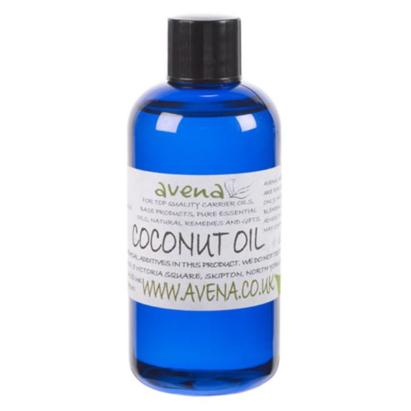 A bottle of coconut oil also called Cocus nucifera in Latin