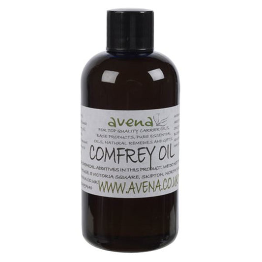 A bottle of comfrey oil also called Symphytum officnale in Latin
